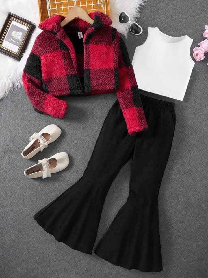 طقم بناتي خروج 3 قطع (جاكيت جوخ فخم + بودي ديربي + بنطلون سكوبا) - أناقة شتوية مثالية - الصورة 2