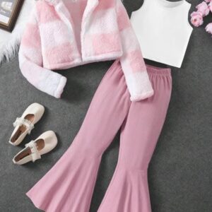 طقم بناتي خروج 3 قطع (جاكيت جوخ فخم + بودي ديربي + بنطلون سكوبا) - أناقة شتوية مثالية