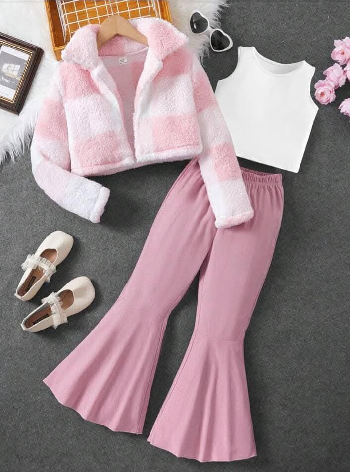 طقم بناتي خروج 3 قطع (جاكيت جوخ فخم + بودي ديربي + بنطلون سكوبا) - أناقة شتوية مثالية