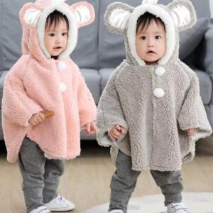 شال "تيدي" فرو للأطفال بأذني لطيفة - بونشو شتوي دافئ