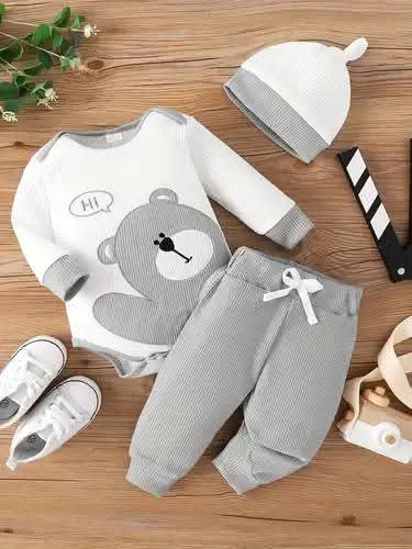 طقم بيبي "دبدوب" 3 قطع خامة بسكوتة ناعمة – (من 1 إلى 3 سنوات)