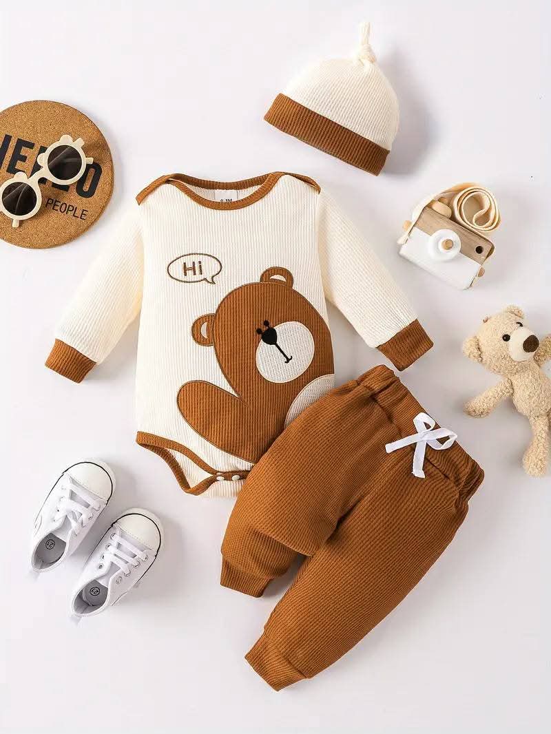 طقم بيبي "دبدوب" 3 قطع خامة بسكوتة ناعمة – (من 1 إلى 3 سنوات) - الصورة 2